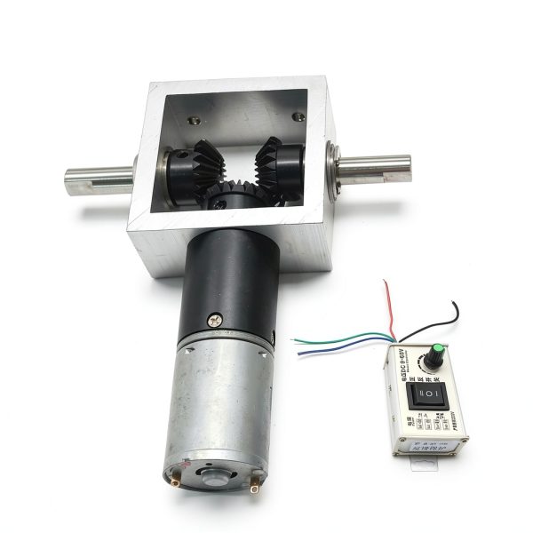 1:1 Right Angle Gearbox Kit with 2 Reverse Rotating Output Shafts, 24V DC Motor Drive 90 Degree Gearbox-0