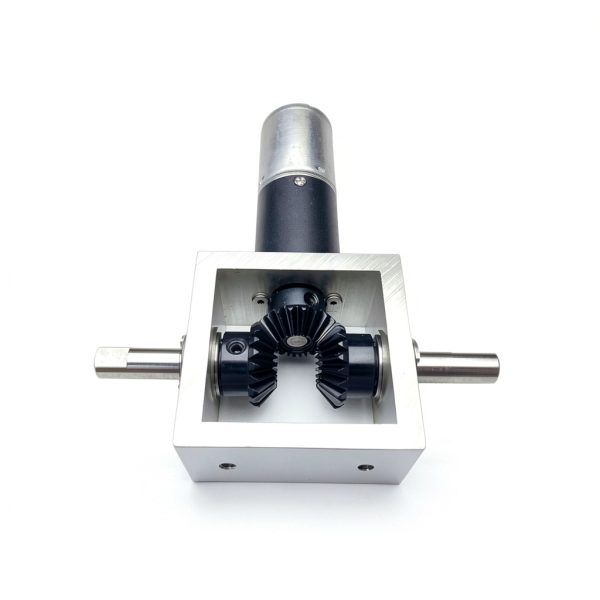 1:1 Right Angle Gearbox Kit with 2 Reverse Rotating Output Shafts, 24V DC Motor Drive 90 Degree Gearbox-1